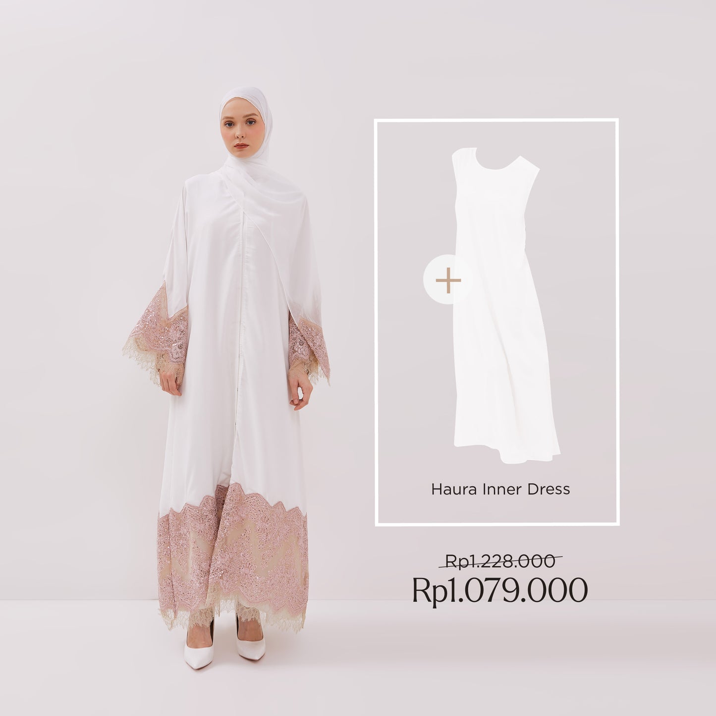 Bundle 1 - Hania Abaya Set & Haura Inner Dress in Off White