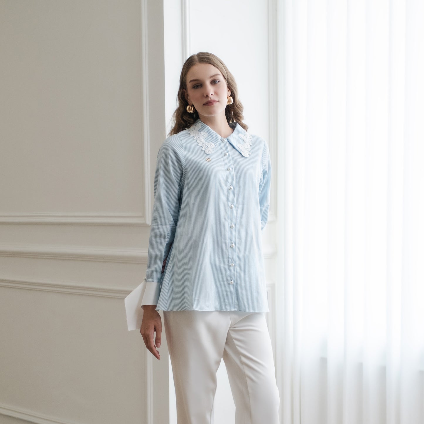 Chanté - Olesya Shirt in Aqua Stripes