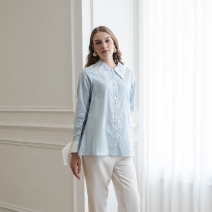 Chanté - Olesya Shirt in Aqua Stripes