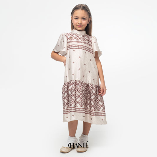 Dalia Girl Dress - Brick