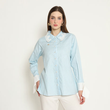 Chanté - Olesya Shirt in Aqua Stripes