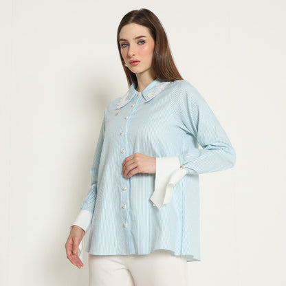 Chanté - Olesya Shirt in Aqua Stripes