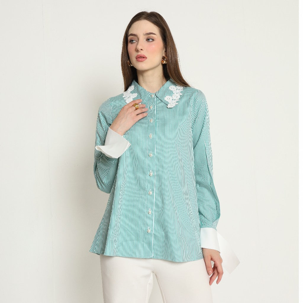Chanté - Olesya Shirt in Emerald Stripes