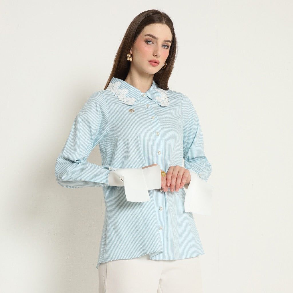 Chanté - Olesya Shirt in Aqua Stripes