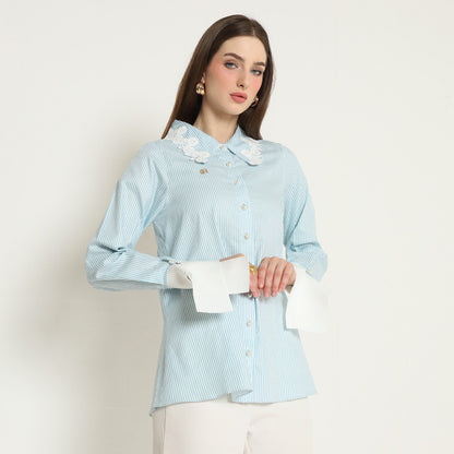 Chanté - Olesya Shirt in Aqua Stripes