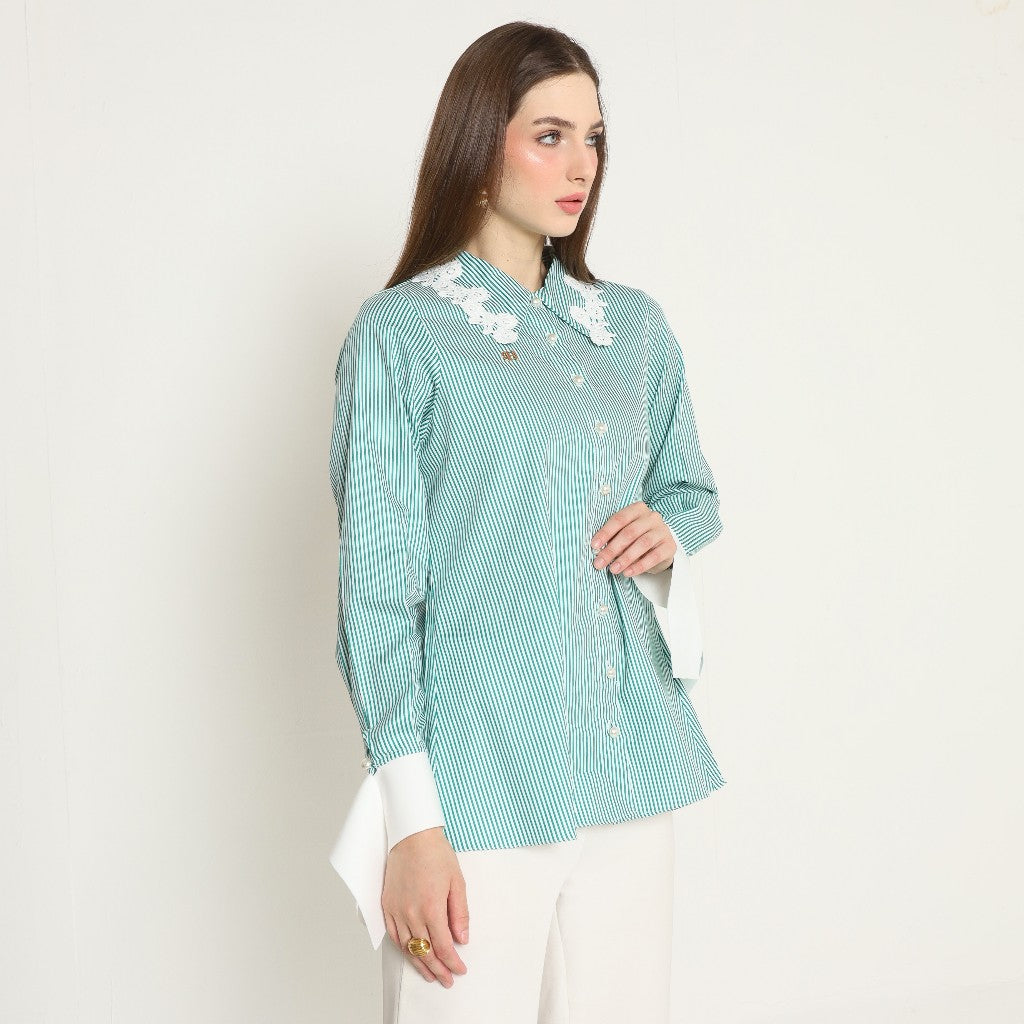 Chanté - Olesya Shirt in Emerald Stripes