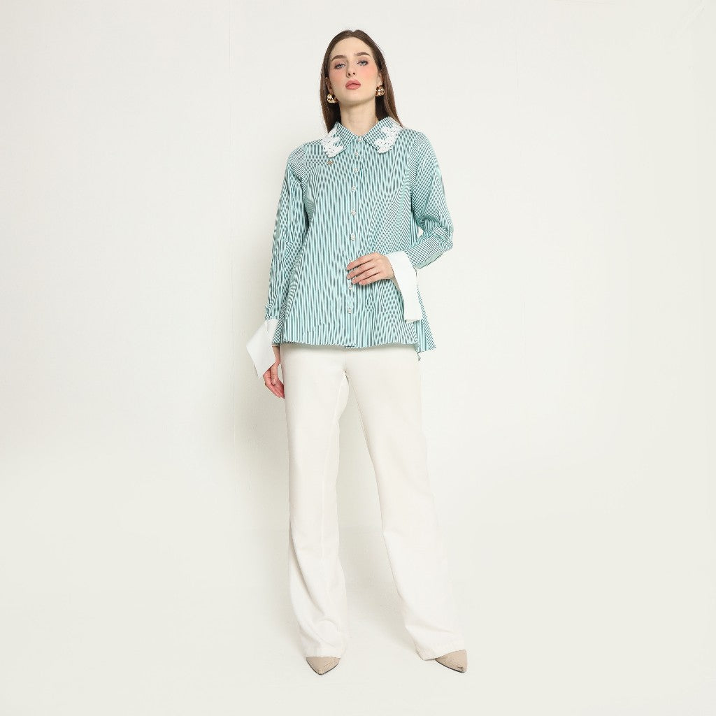 Chanté - Olesya Shirt in Emerald Stripes