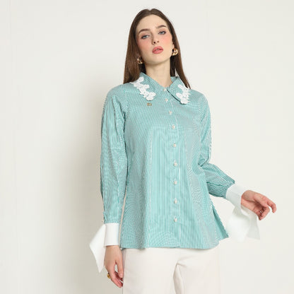 Chanté - Olesya Shirt in Emerald Stripes