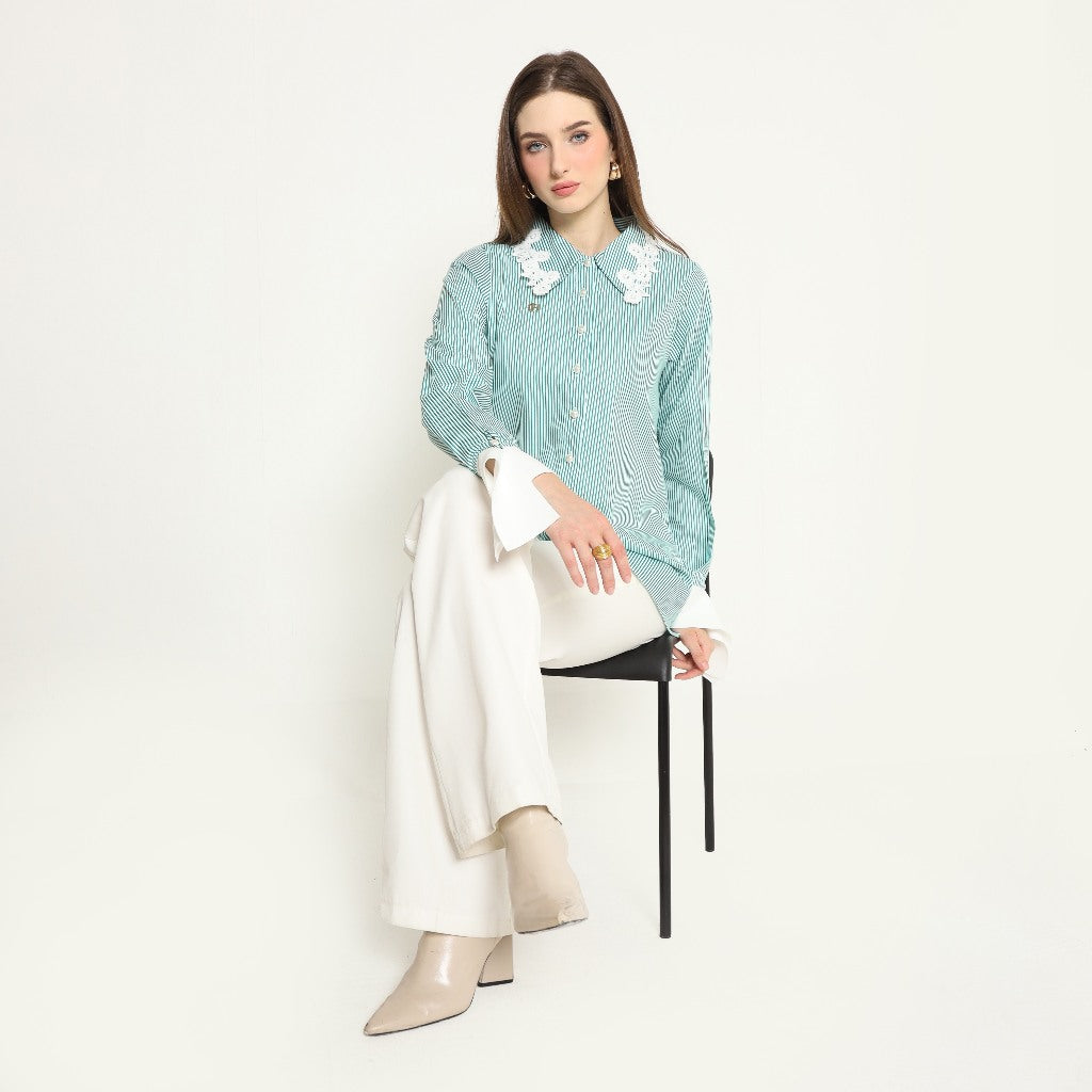 Chanté - Olesya Shirt in Emerald Stripes