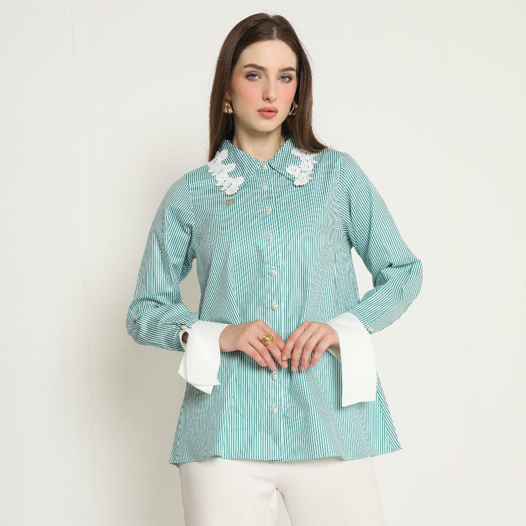 Chanté - Olesya Shirt in Emerald Stripes