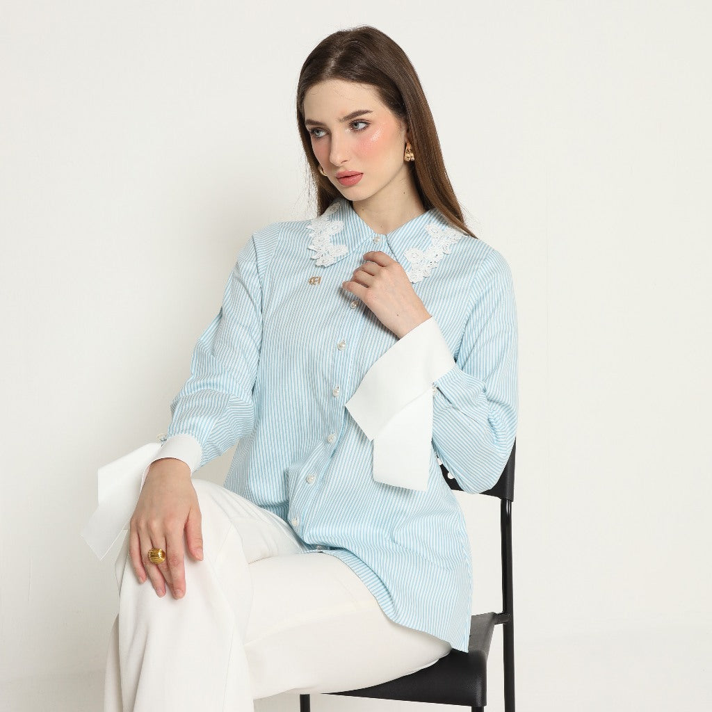 Chanté - Olesya Shirt in Aqua Stripes