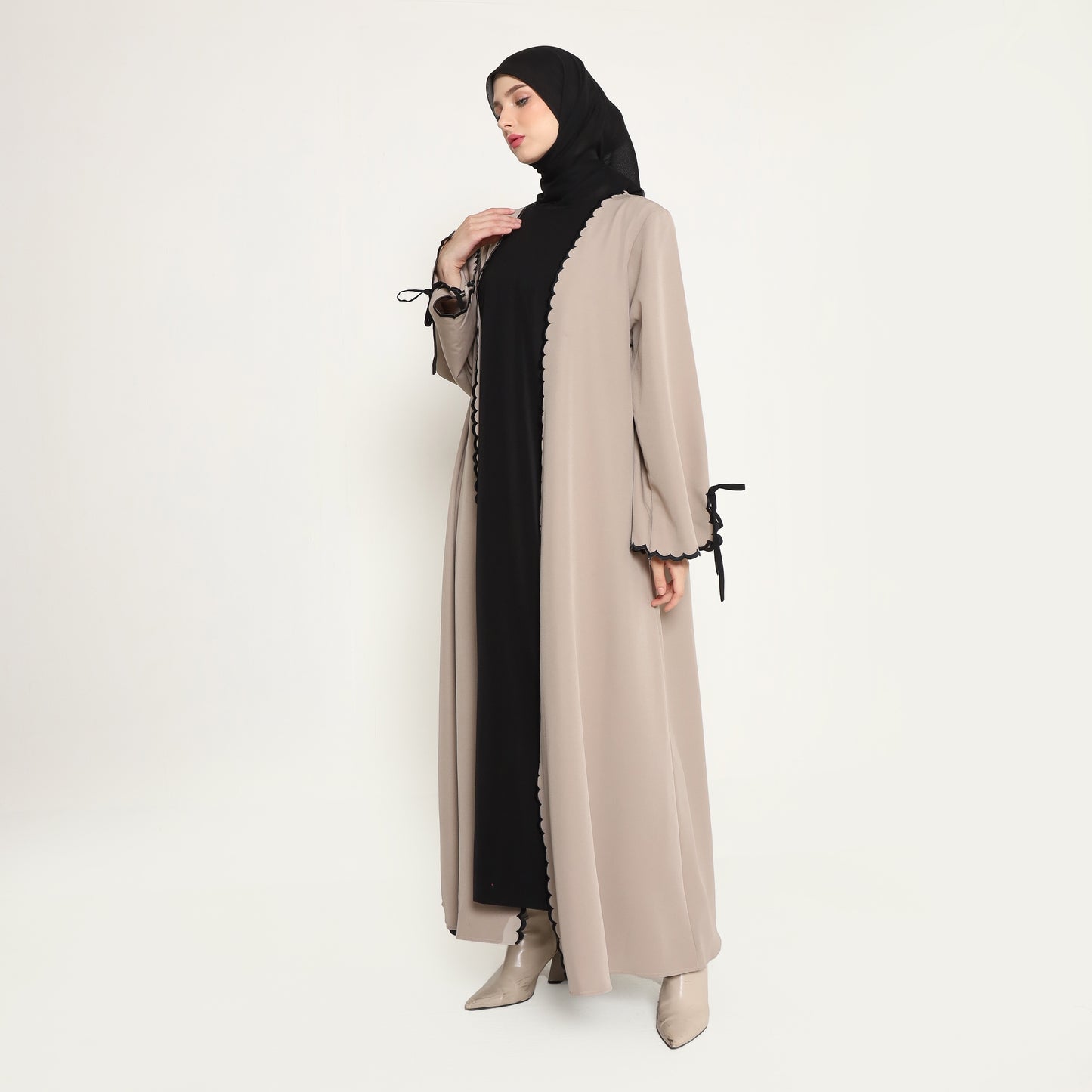 Bundle 1 - Ozala Abaya Outer in Taupe & Haura Inner Dress in Black